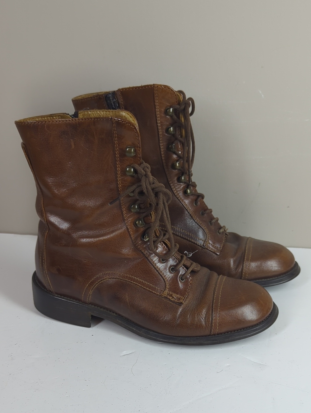 Vintage Brown Leather Lace-Up Ankle Boots - Women's 90s Italy 6